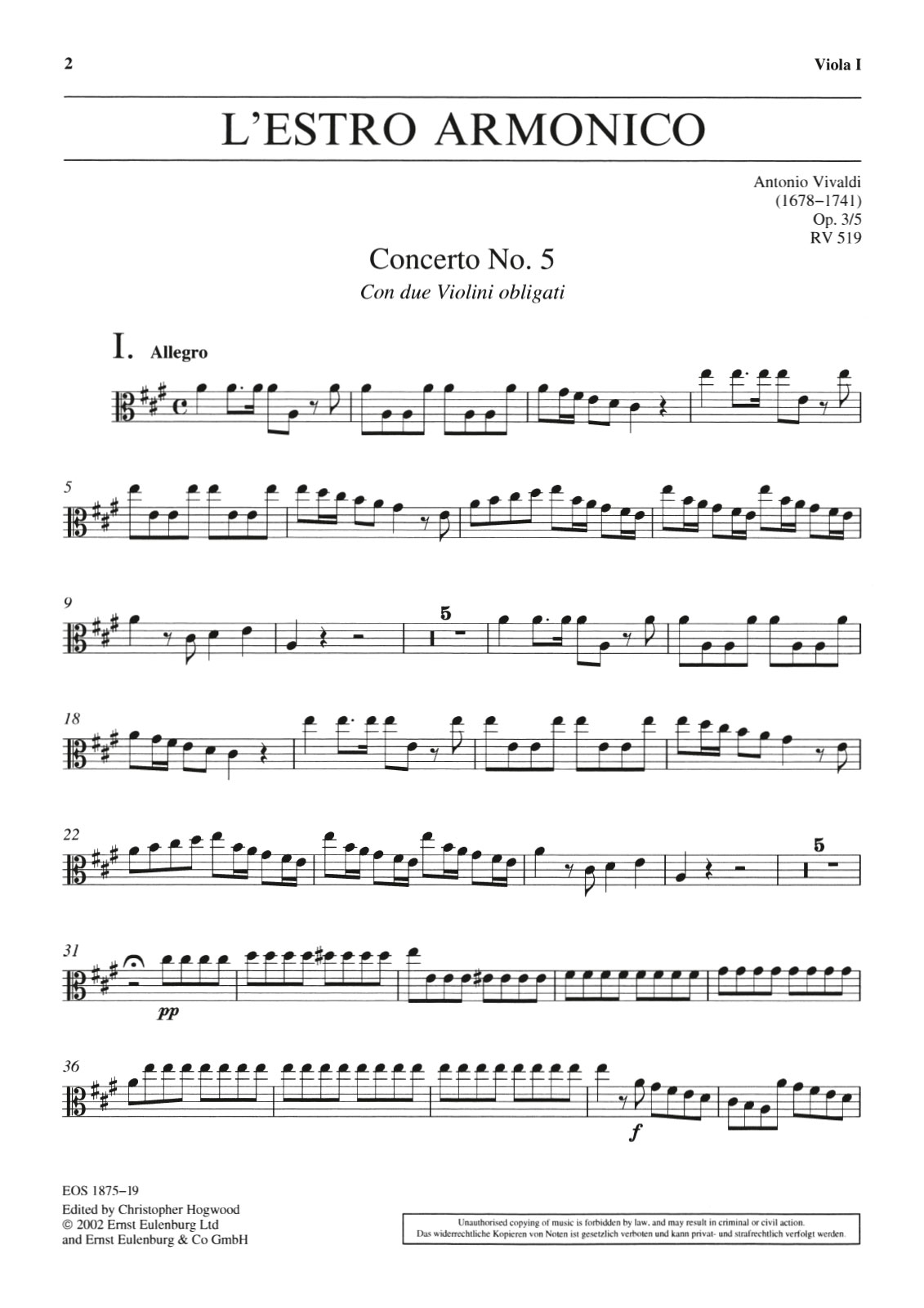Vorderes Coverbild Concerto A-Dur op. 3/5 RV 519