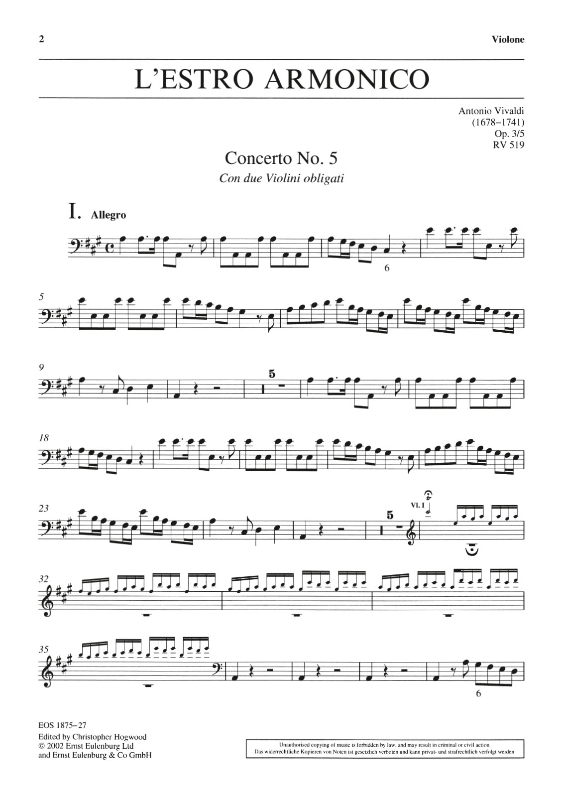 Vorderes Coverbild Concerto A-Dur op. 3/5 RV 519