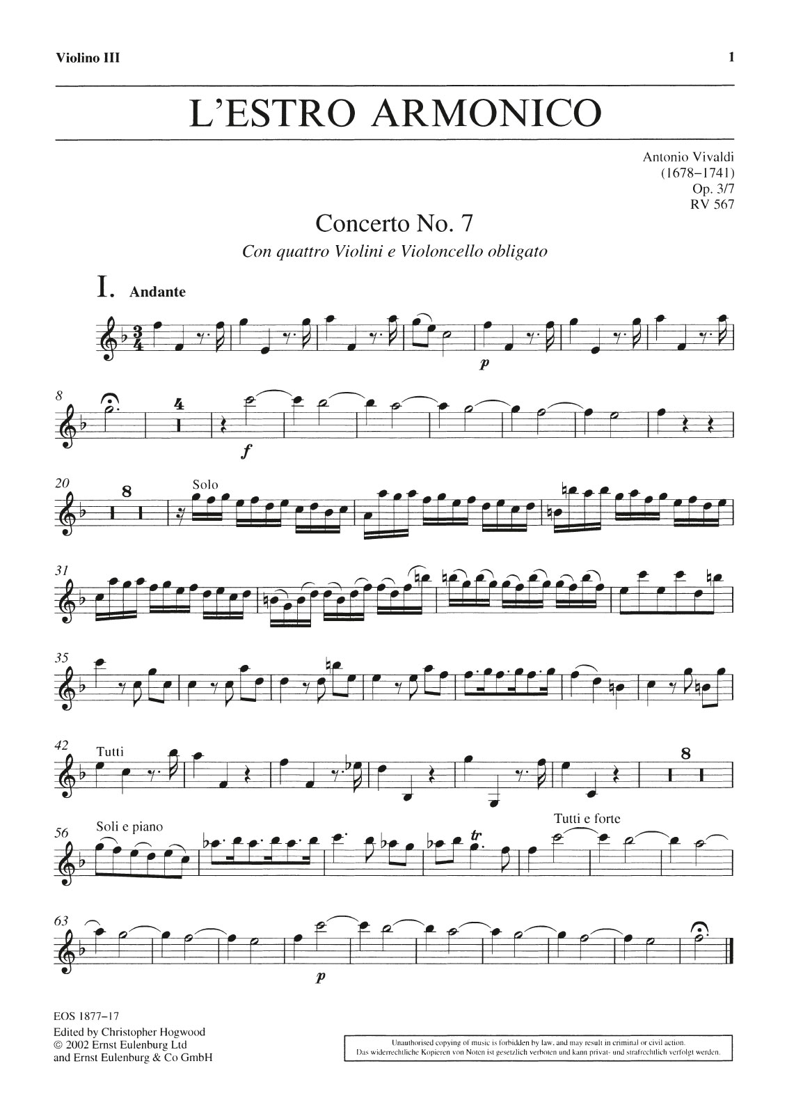 Vorderes Coverbild Concerto Nr. 7 F-dur op. 3/7 RV 567