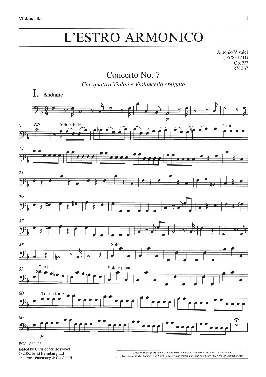 Vorderes Coverbild Concerto Nr. 7 F-dur op. 3/7 RV 567