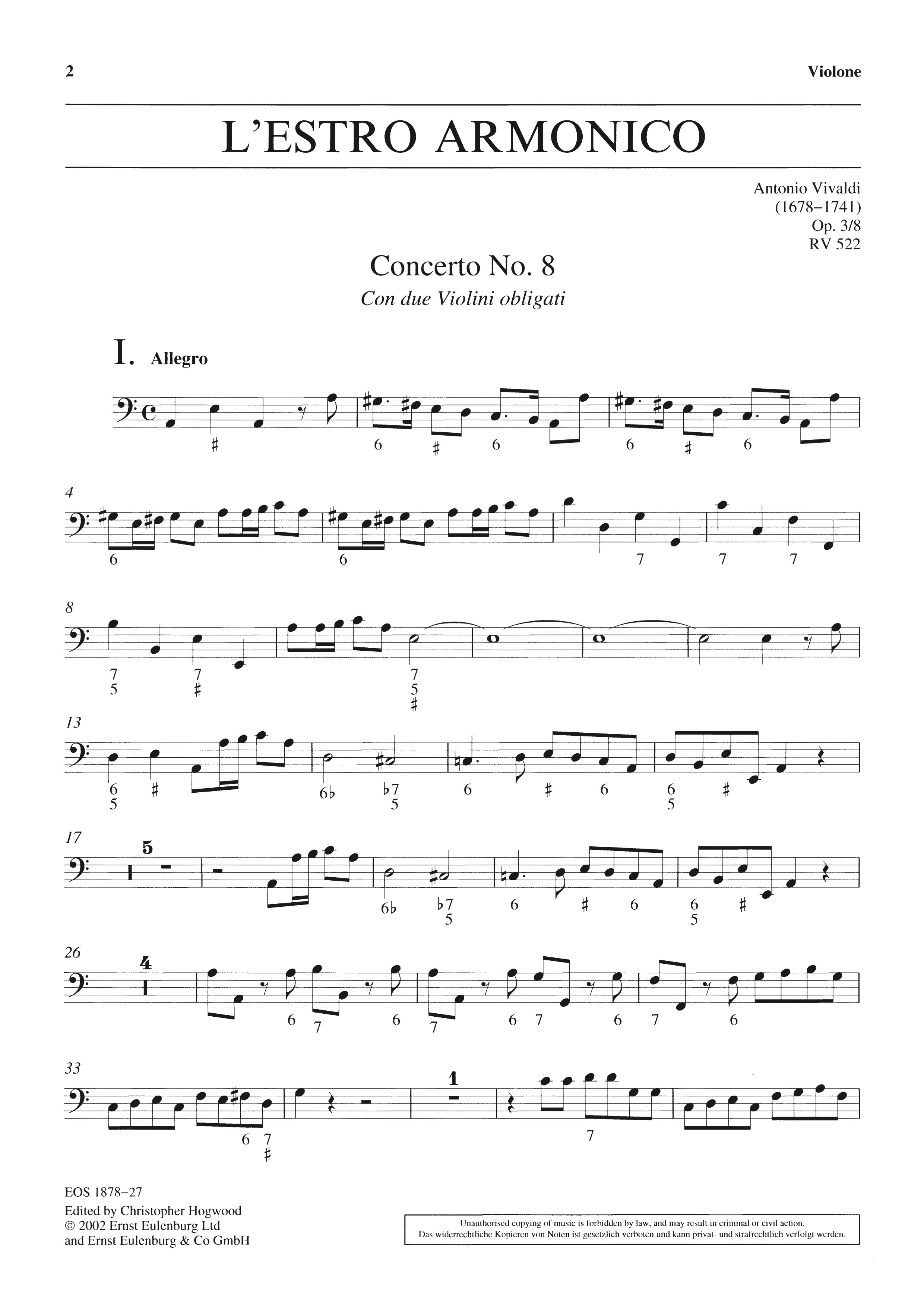 Vorderes Coverbild Concerto op. 3 Nr. 8 a-moll RV 522
