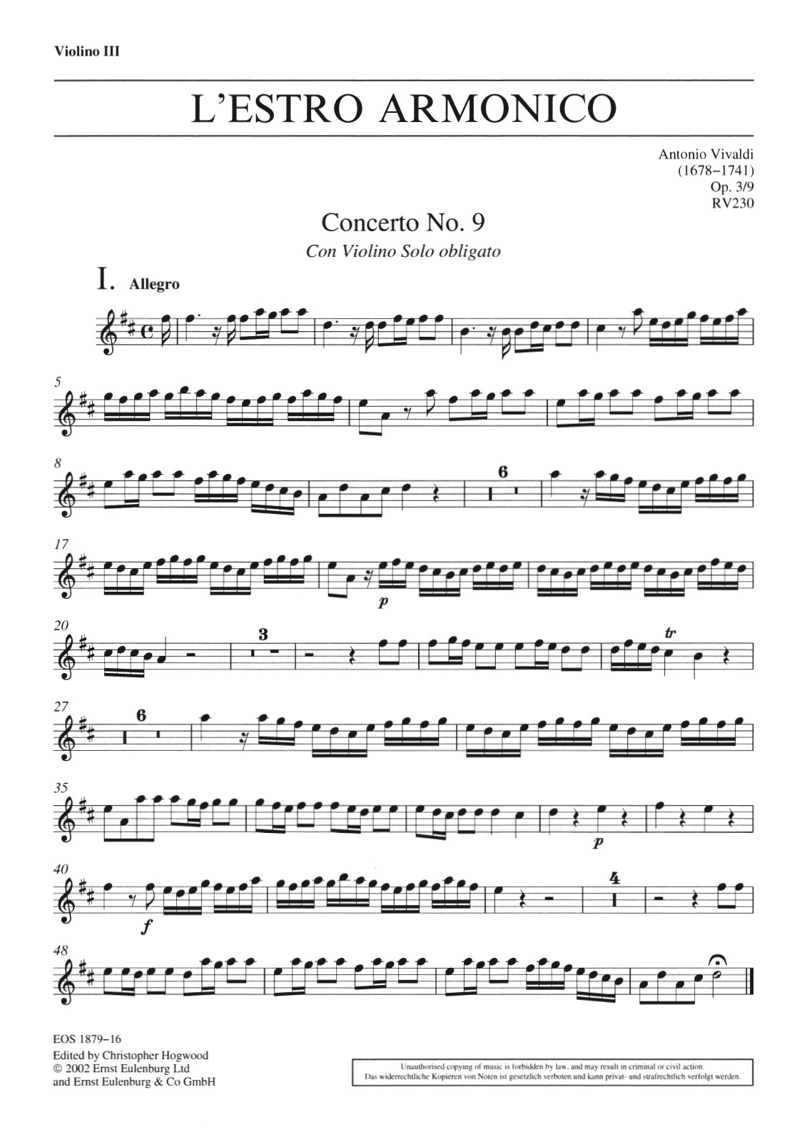 Vorderes Coverbild Concerto D-Dur op. 3/9 RV 230