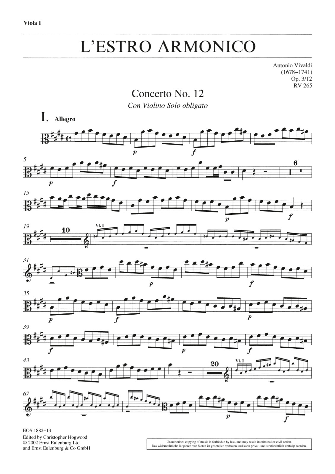 Vorderes Coverbild Concerto E-Dur op. 3/12 RV 265