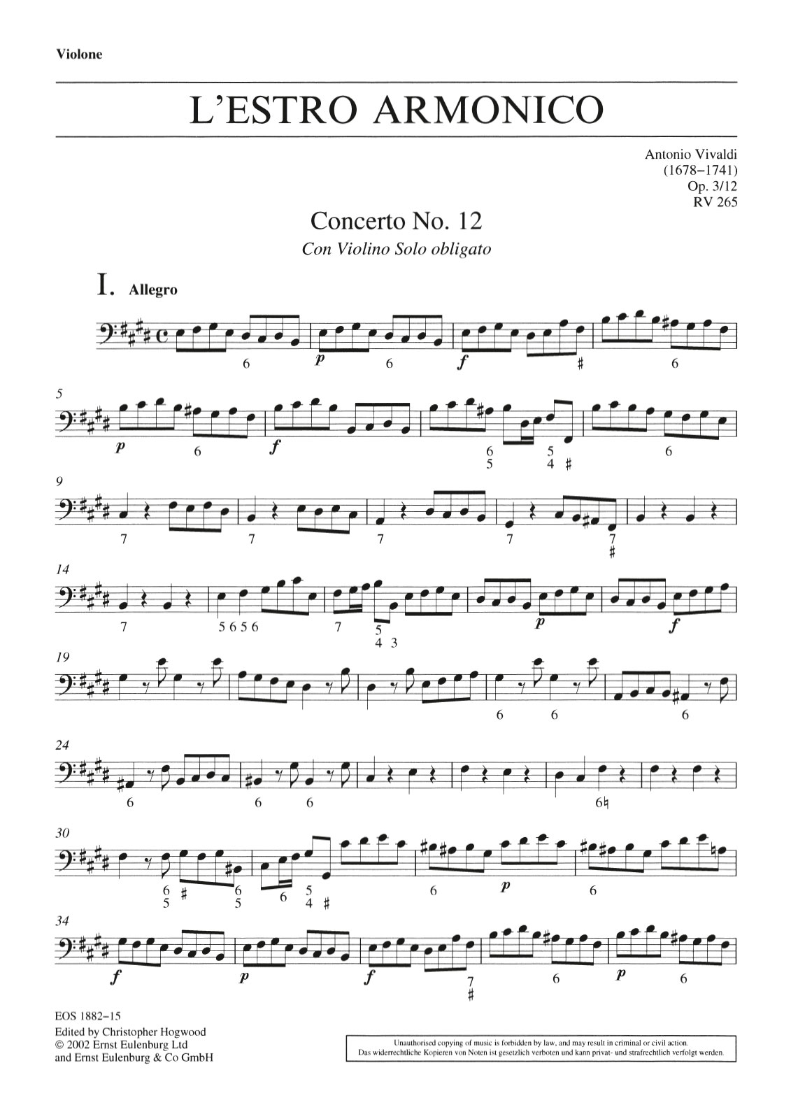 Vorderes Coverbild Concerto E-Dur op. 3/12 RV 265