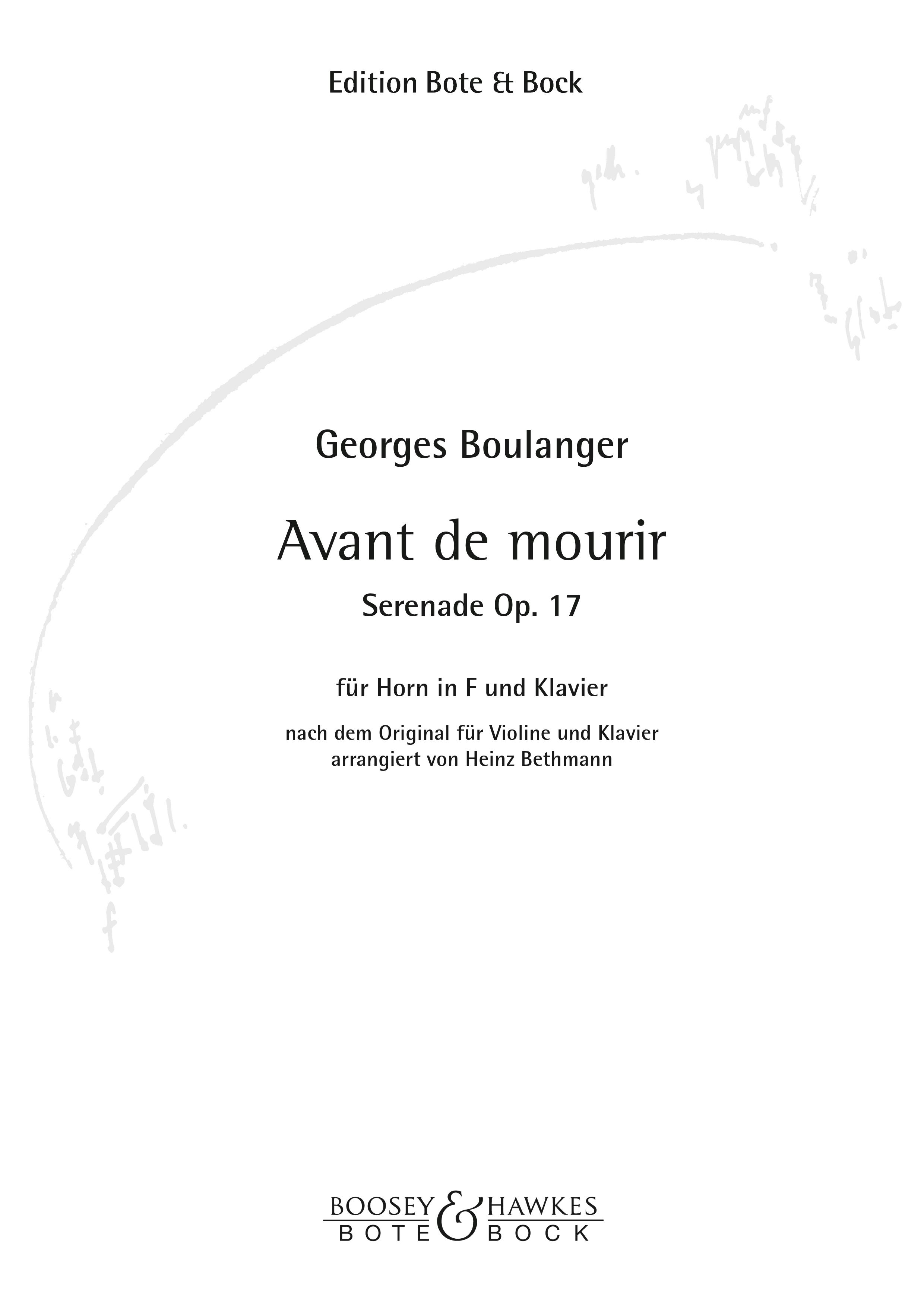Anderes Coverbild Avant de mourir op. 17 
