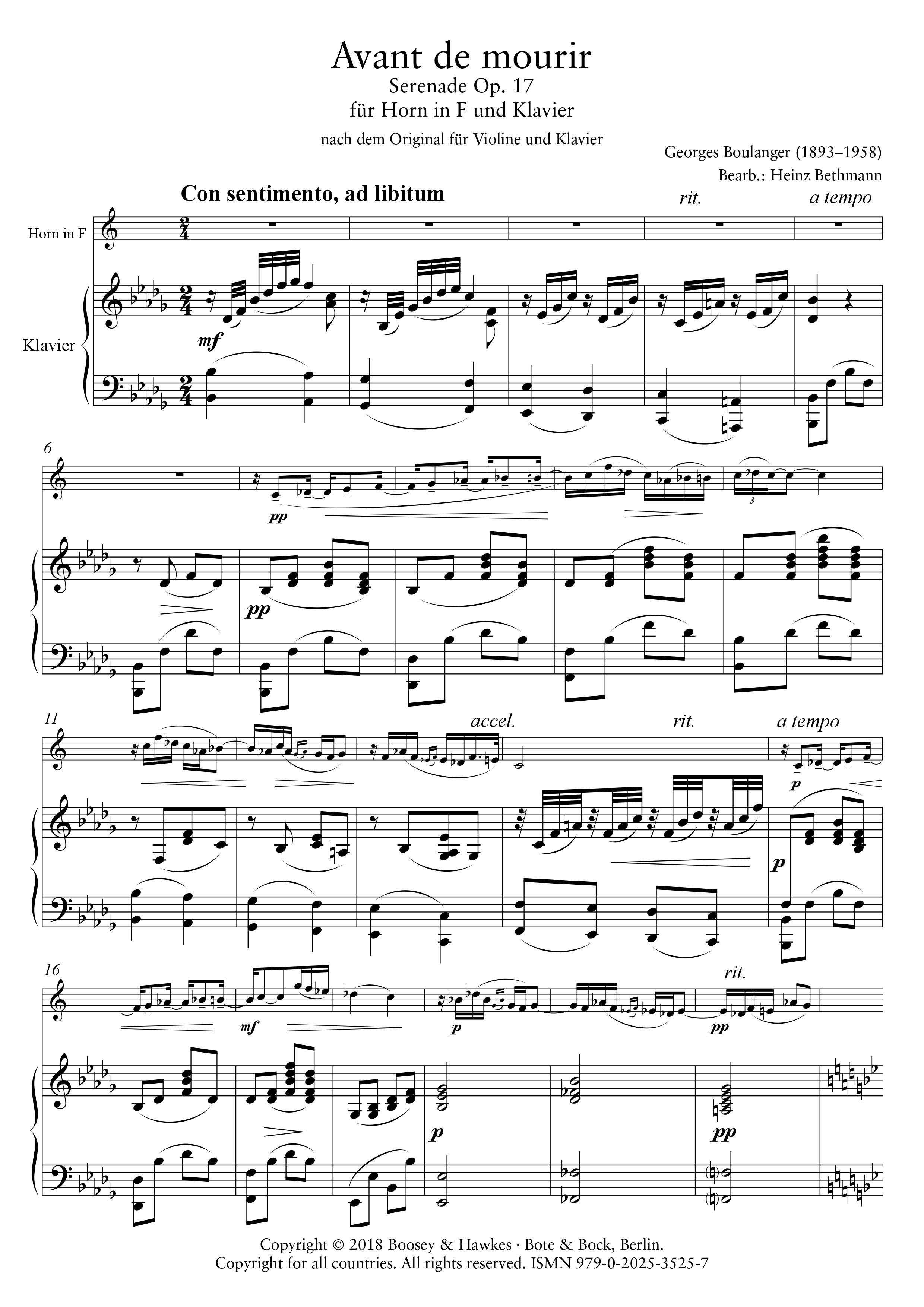 Anderes Coverbild Avant de mourir op. 17 