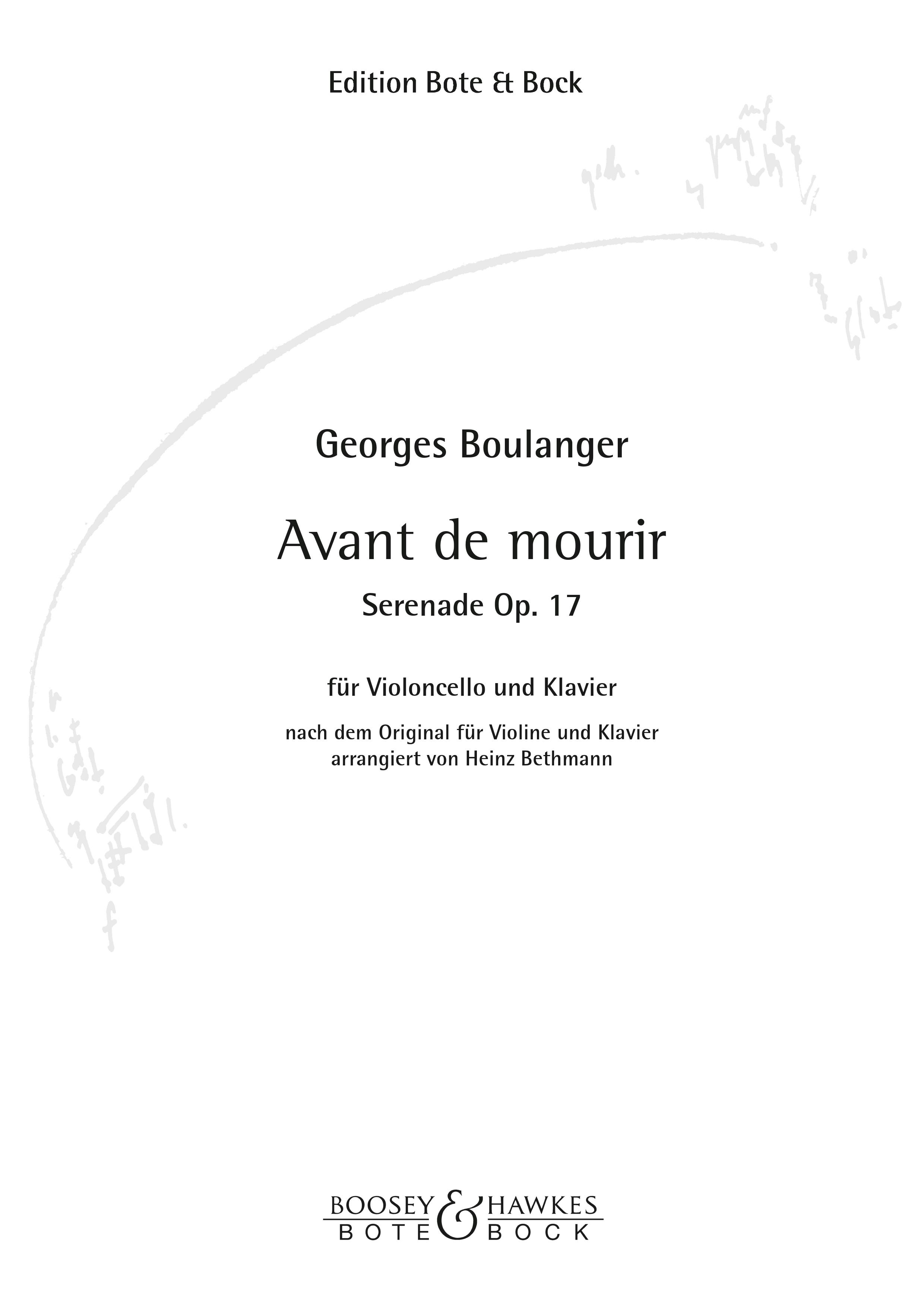 Anderes Coverbild Avant de mourir op. 17 