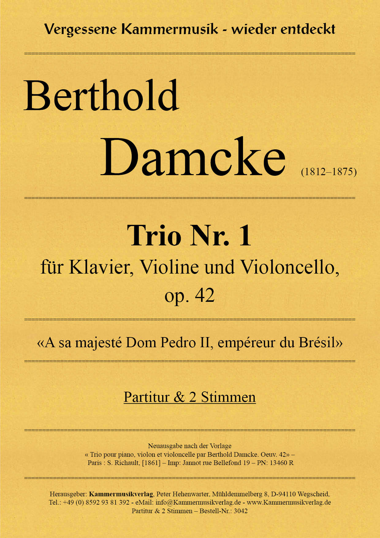 Vorderes Coverbild 1. Trio für Klavier, Violine und Violoncello op. 42