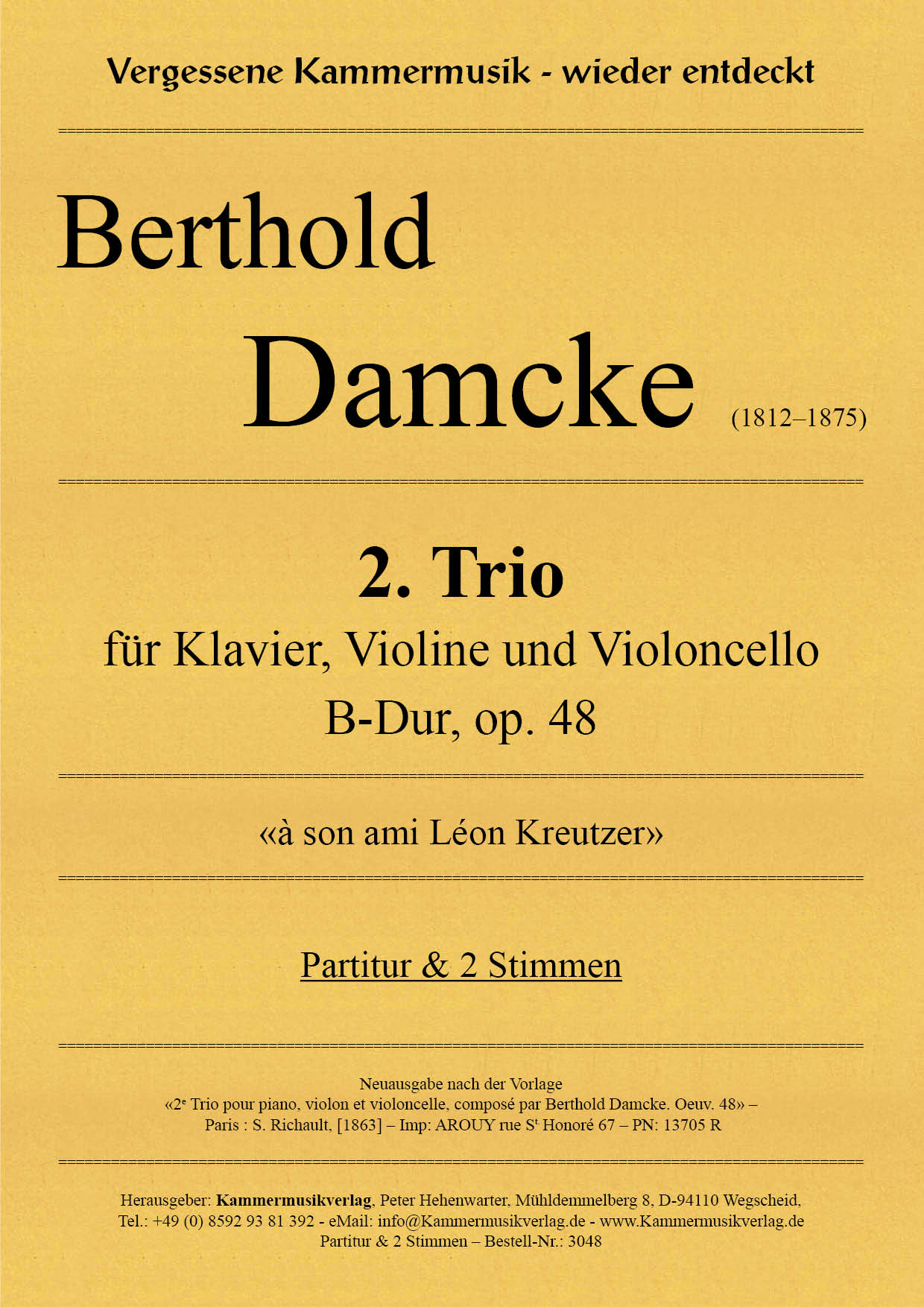 Vorderes Coverbild 2. Trio für Klavier, Violine und Violoncello B-Dur op. 48
