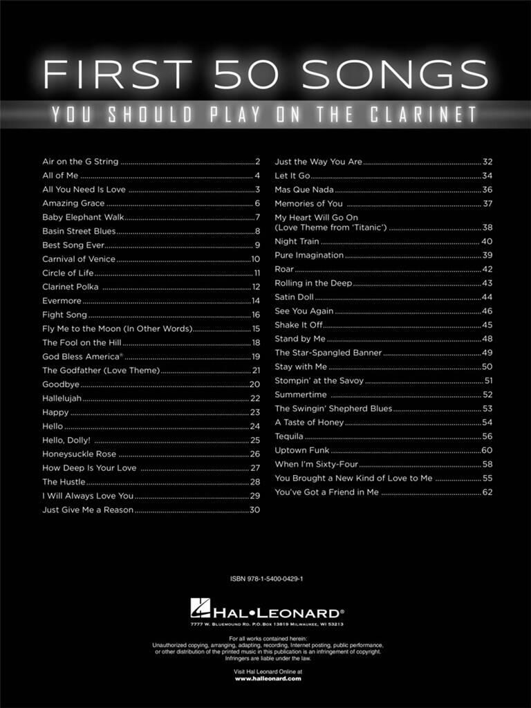 Anderes Coverbild First 50 Songs You Should Play on the Clarinet