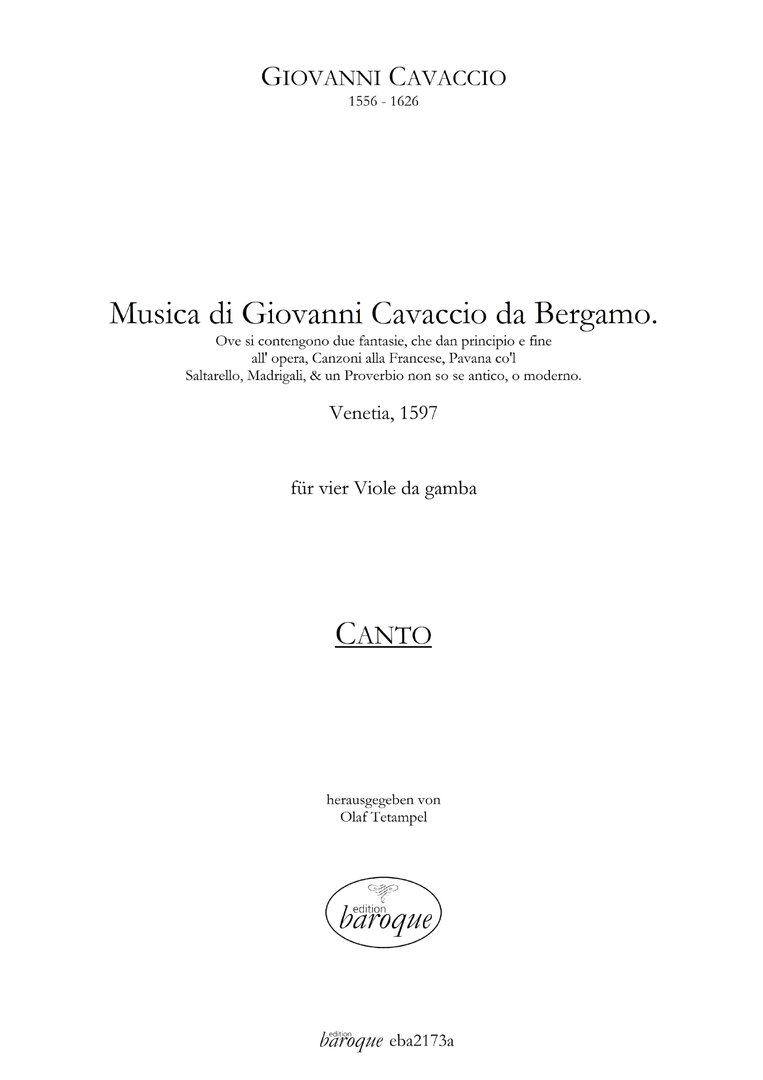 Vorderes Coverbild Musica di Giovanni Cavaccio da Bergamo, (Venedig 1597)