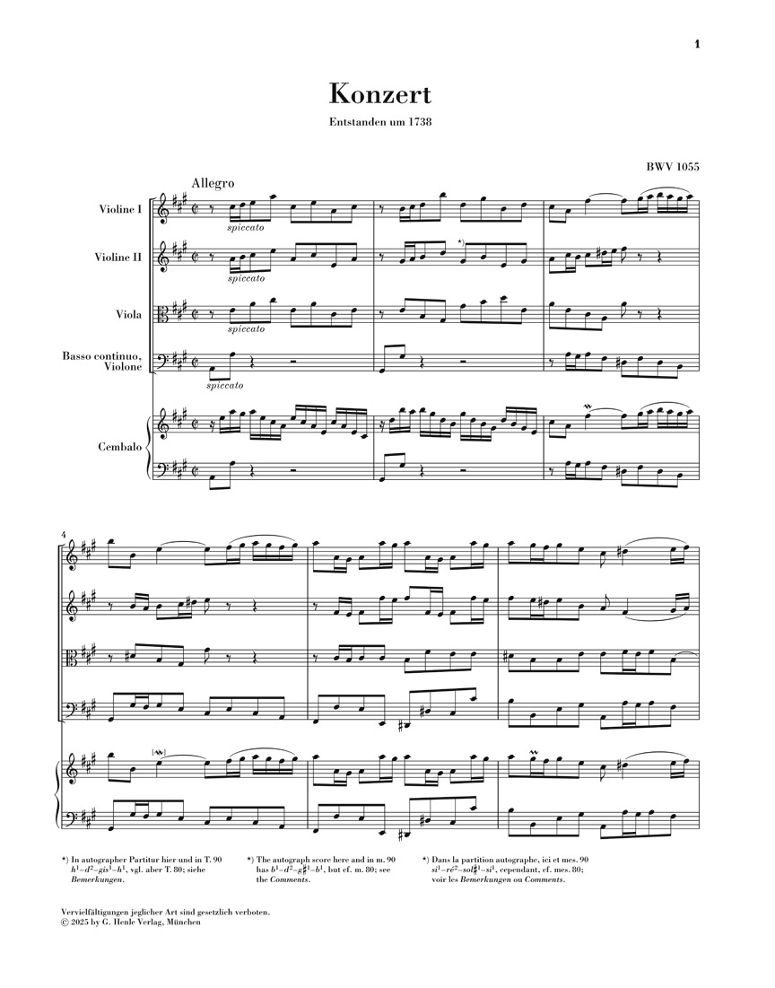 Anderes Coverbild Cembalokonzert Nr. 4 A-dur BWV 1055
