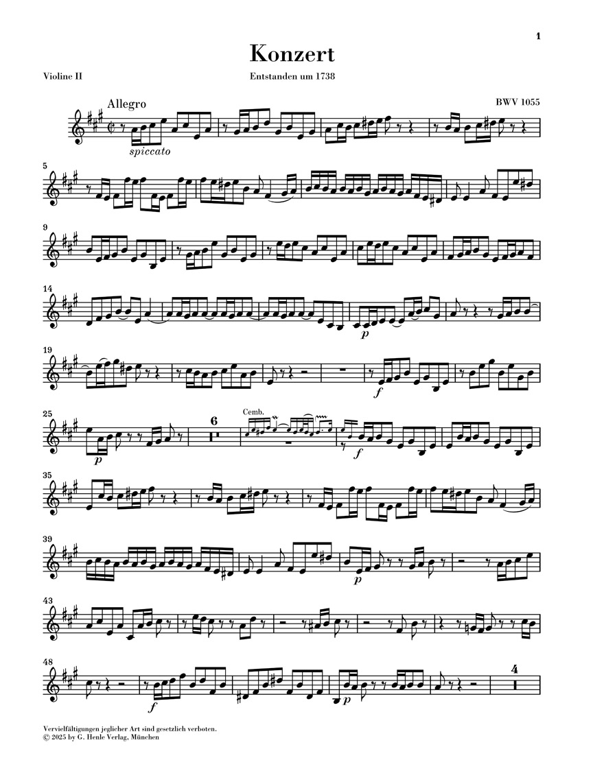 Anderes Coverbild Cembalokonzert Nr. 4 A-dur BWV 1055
