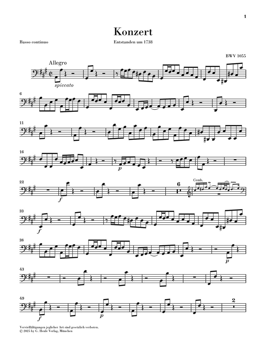 Anderes Coverbild Cembalokonzert Nr. 4 A-dur BWV 1055