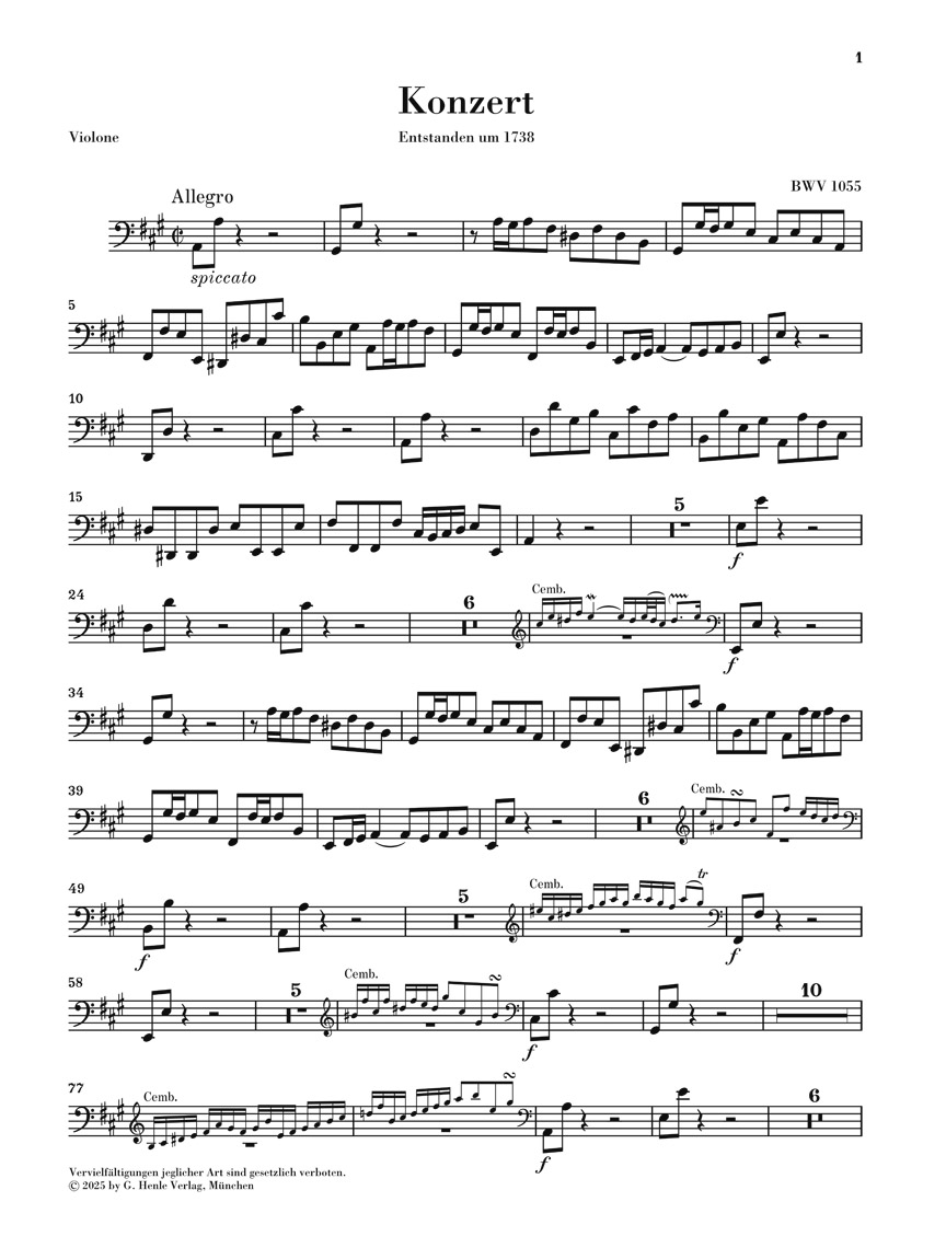Anderes Coverbild Cembalokonzert Nr. 4 A-dur BWV 1055
