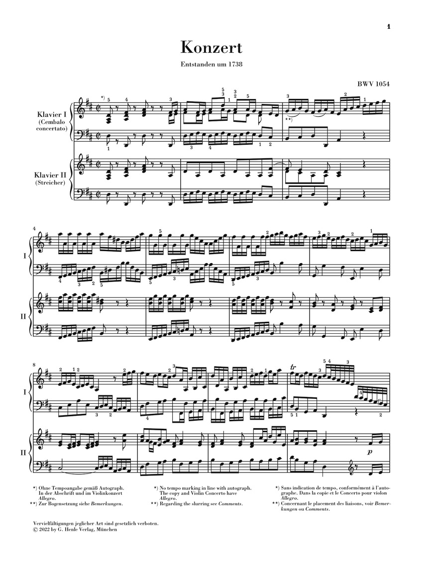 Anderes Coverbild Cembalokonzert Nr. 3 D-dur BWV 1054
