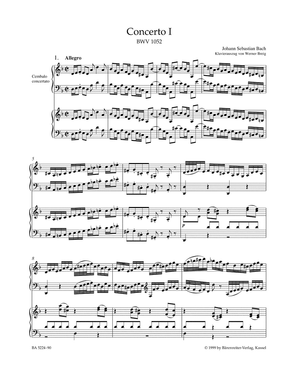 Anderes Coverbild Concerto für Cembalo und Streicher Nr. 1 d-Moll BWV 1052