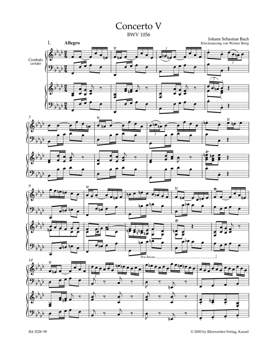 Anderes Coverbild Concerto für Cembalo und Streicher Nr. 5 f-Moll BWV 1056