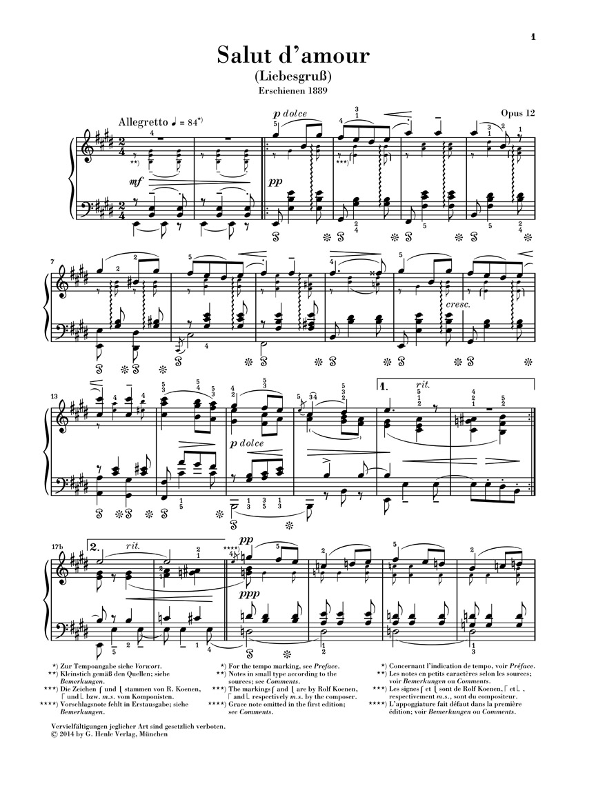 Anderes Coverbild Salut d'amour op. 12 für Klavier