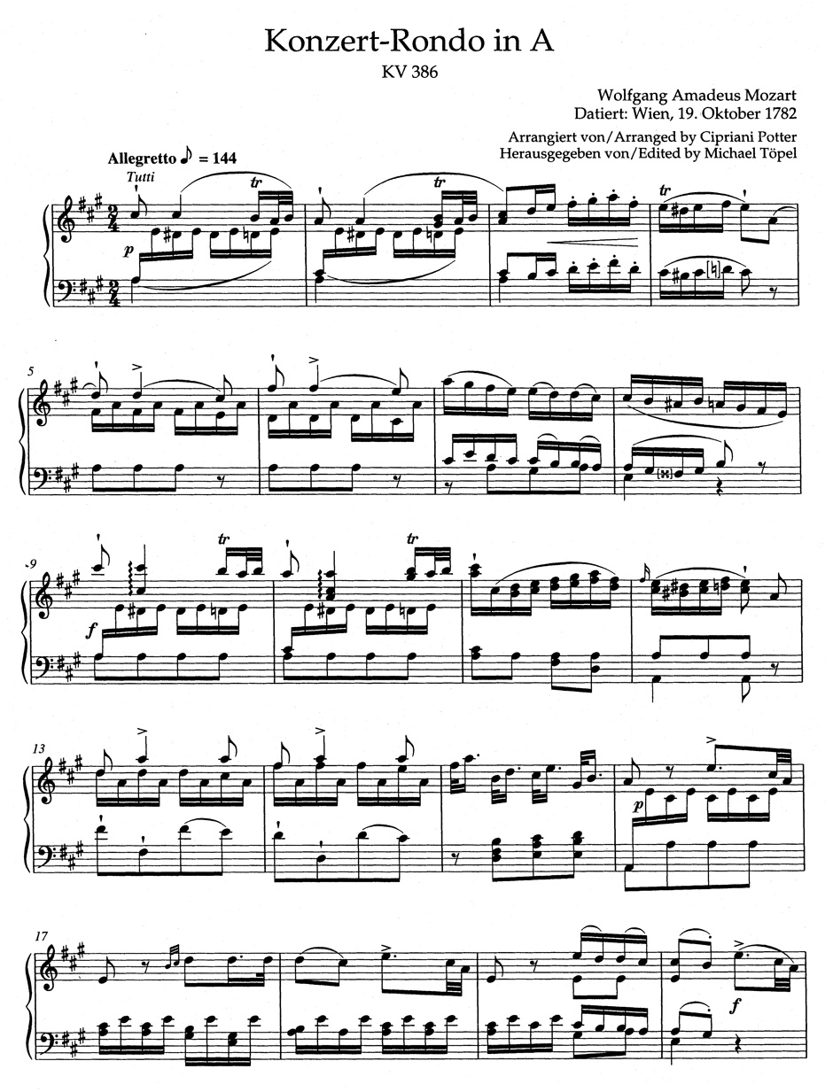 Anderes Coverbild Konzert-Rondo für Klavier A-Dur KV 386