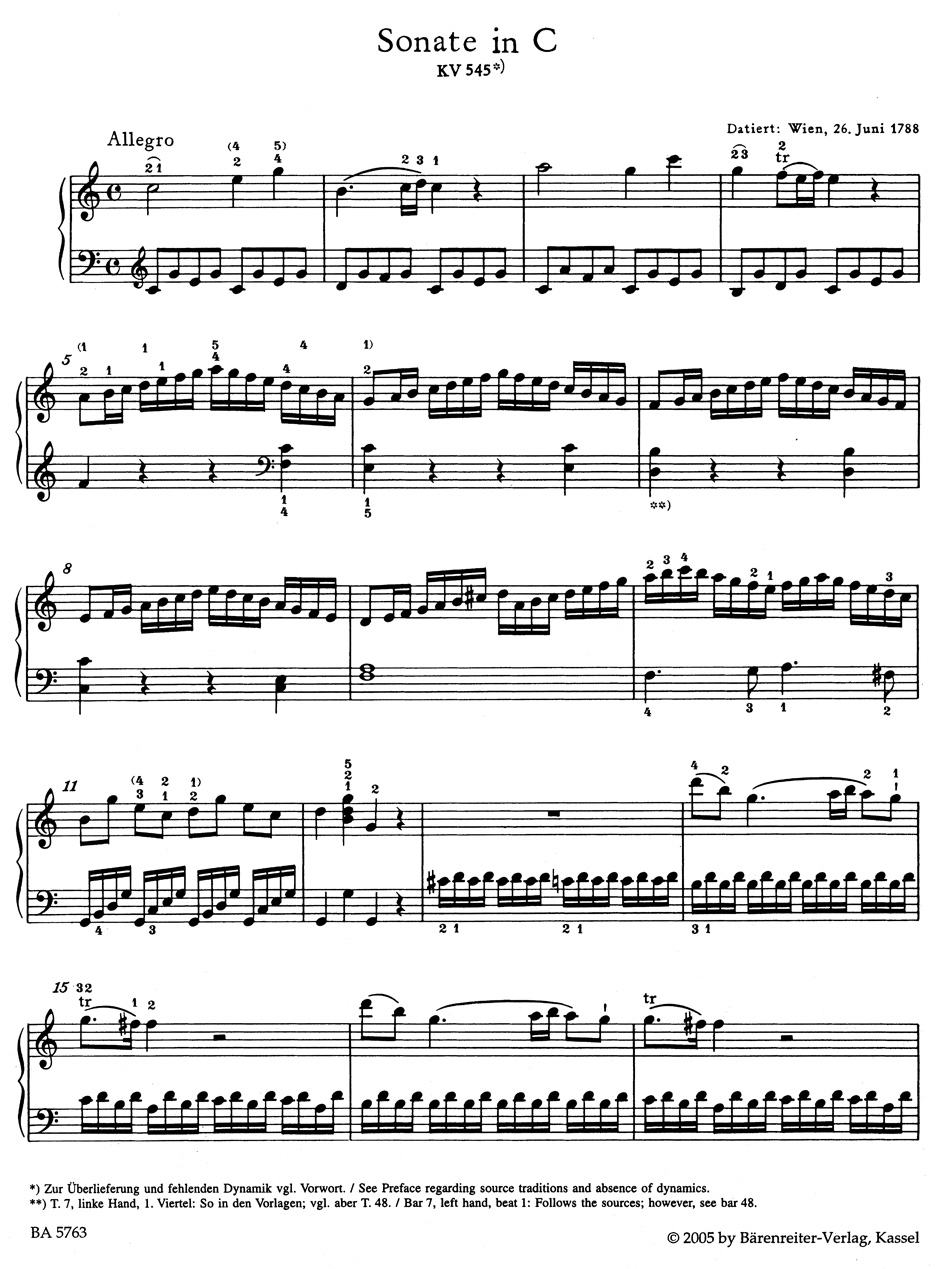 Anderes Coverbild Sonate für Klavier C-Dur KV 545 "Facile"