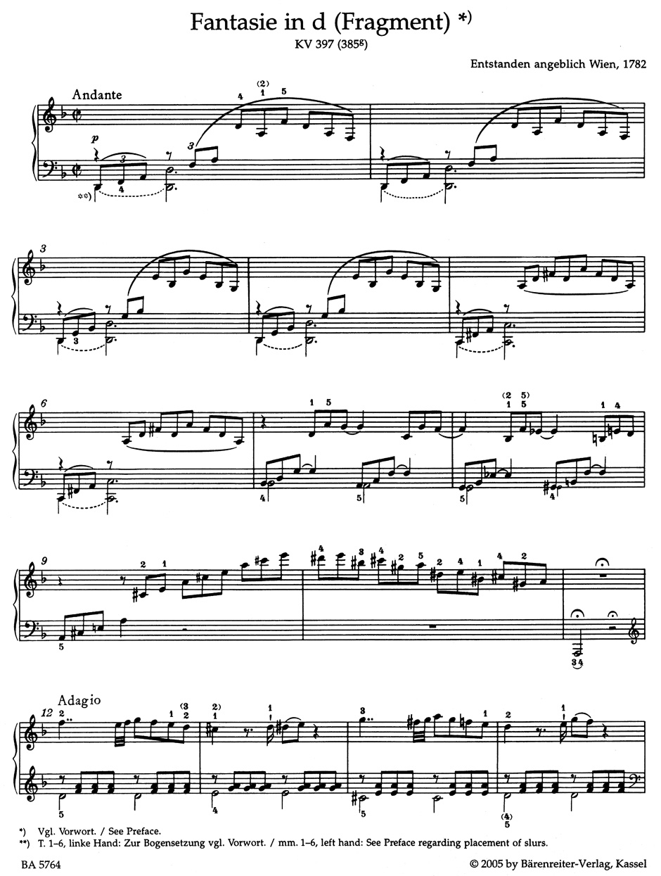 Anderes Coverbild Fantasie für Klavier d-Moll KV 397 (385g)