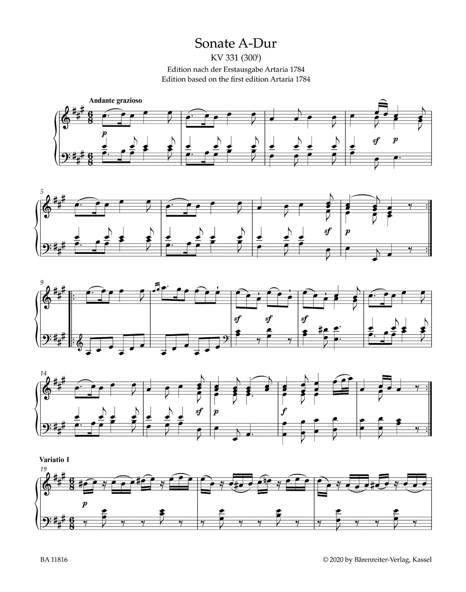 Anderes Coverbild Sonate für Klavier A-Dur KV 331 (300i)