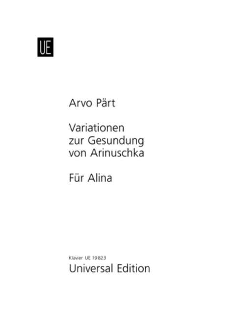Vorderes Coverbild Für Alina; Variationen zur Gesundung von Arinuschka für Klavier (1977)