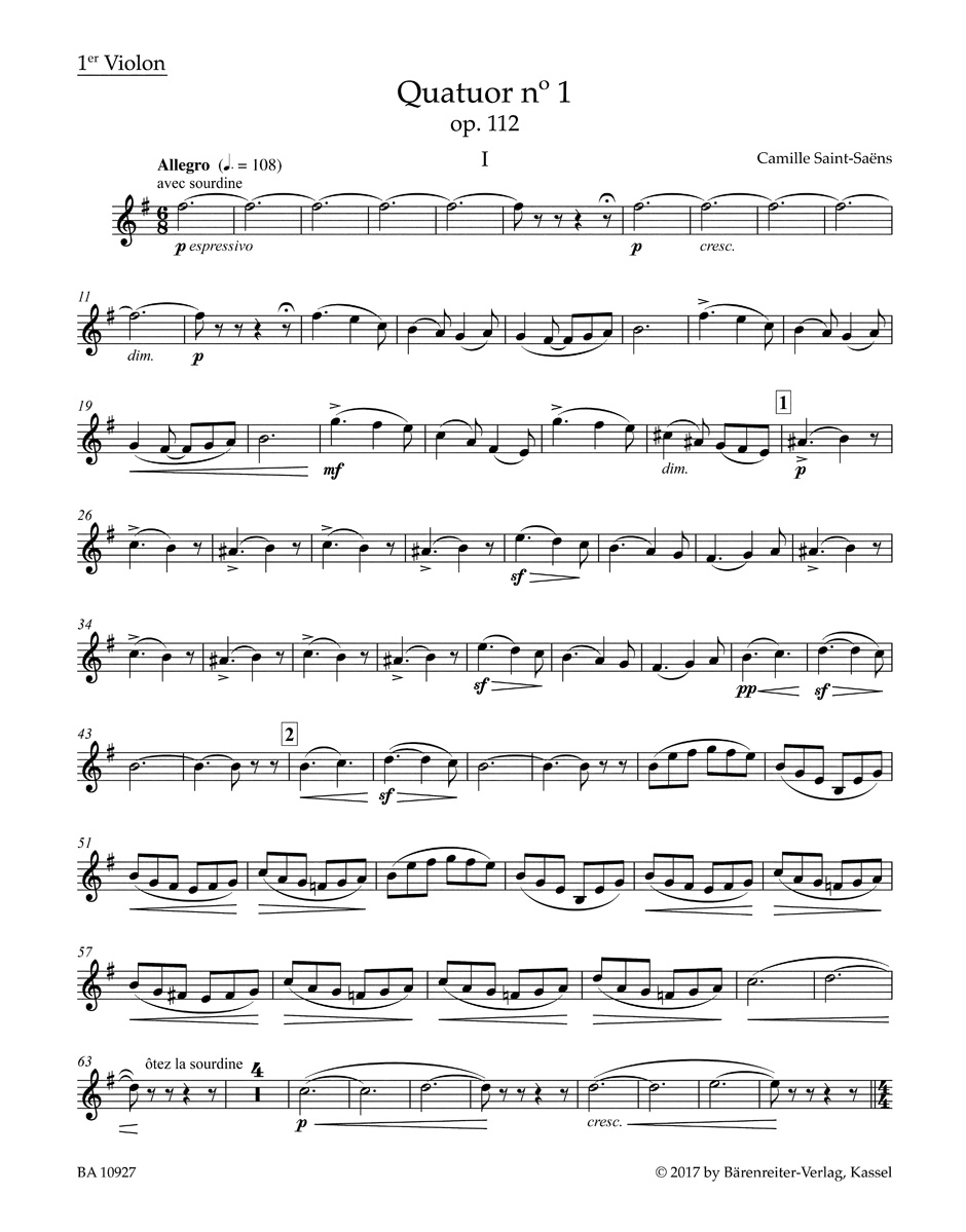 Anderes Coverbild Quartett für zwei Violinen, Viola und Violoncello Nr. 1 e-Moll op. 112