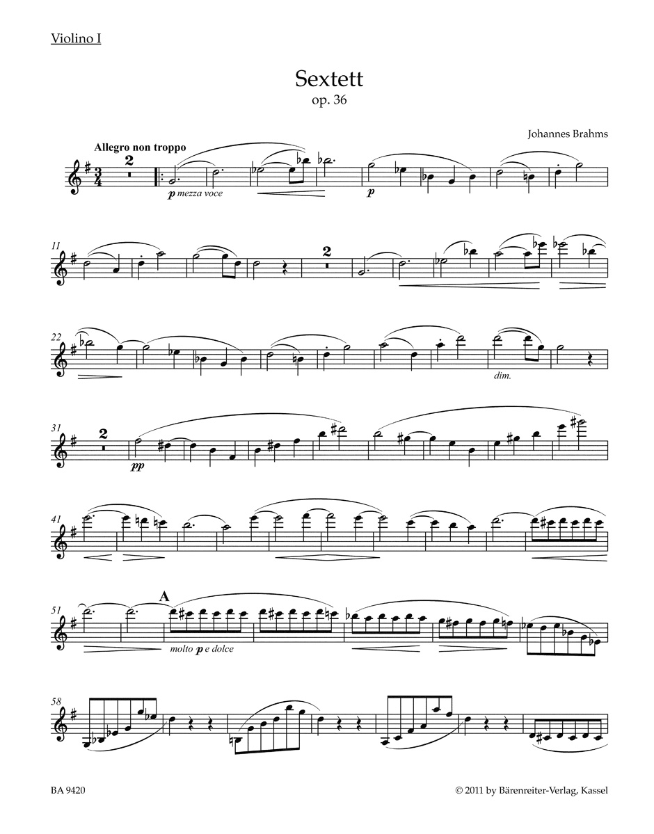 Anderes Coverbild Sextett für zwei Violinen, zwei Violen und zwei Violoncelli G-Dur op. 36