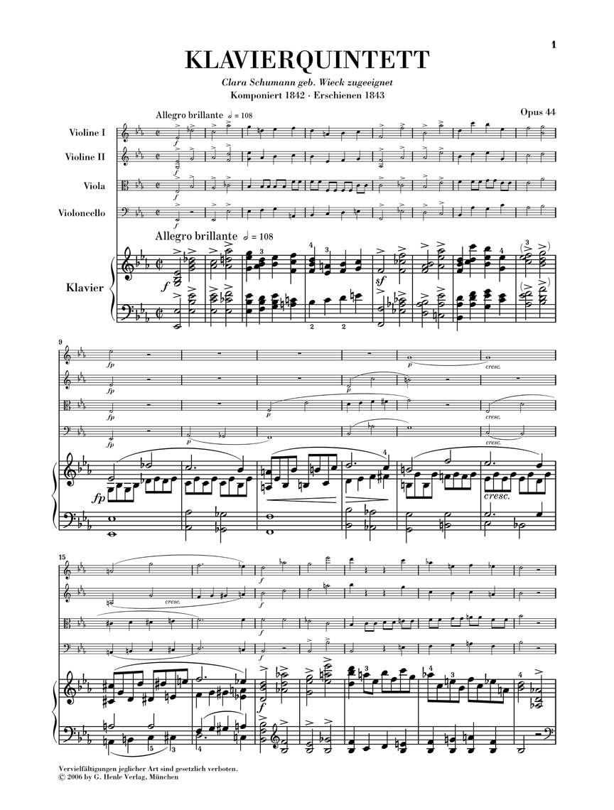 Anderes Coverbild Klavierquintett Es-dur op. 44