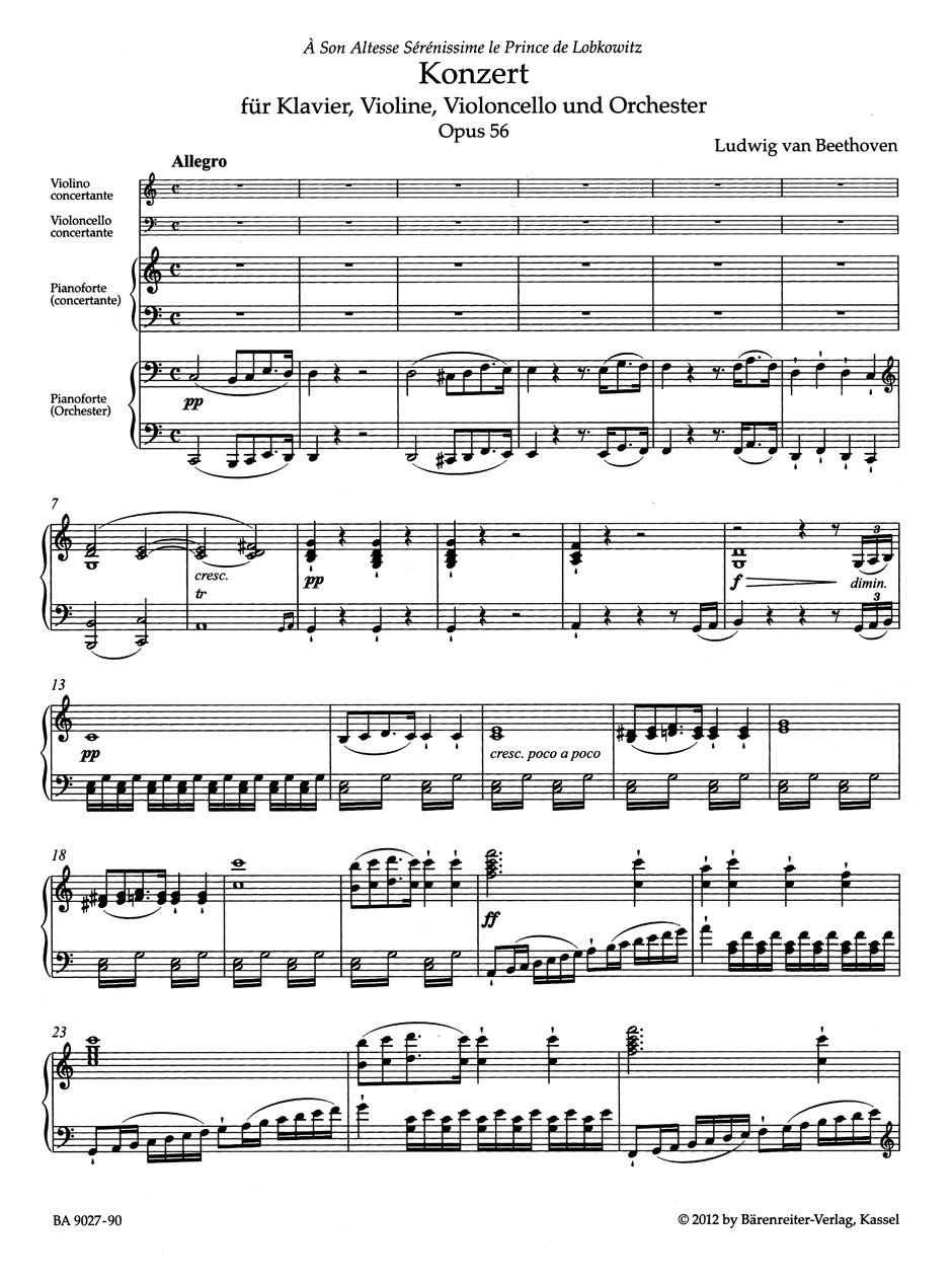 Anderes Coverbild Konzert für Klavier, Violine, Violoncello und Orchester C-Dur op. 56 "Tripelkonzert"