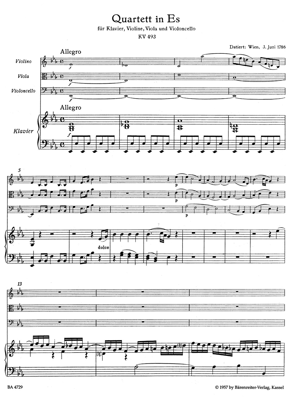 Anderes Coverbild Quartett für Klavier, Violine, Viola und Violoncello KV 493