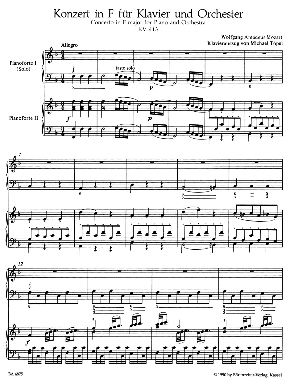 Anderes Coverbild Konzert für Klavier und Orchester Nr. 11 F-Dur KV 413