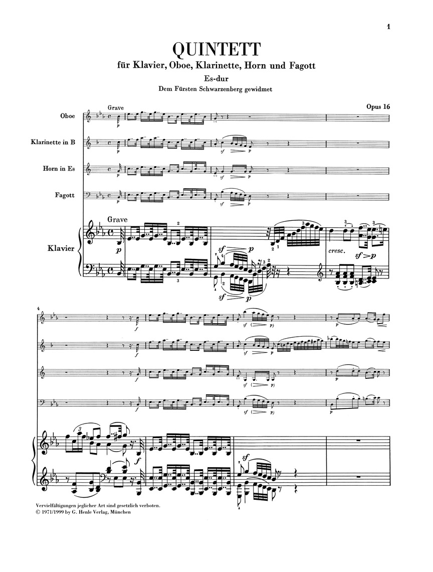 Anderes Coverbild Quintett für Oboe, Klarinette, Horn, Fagott und Klavier Es-dur op. 16