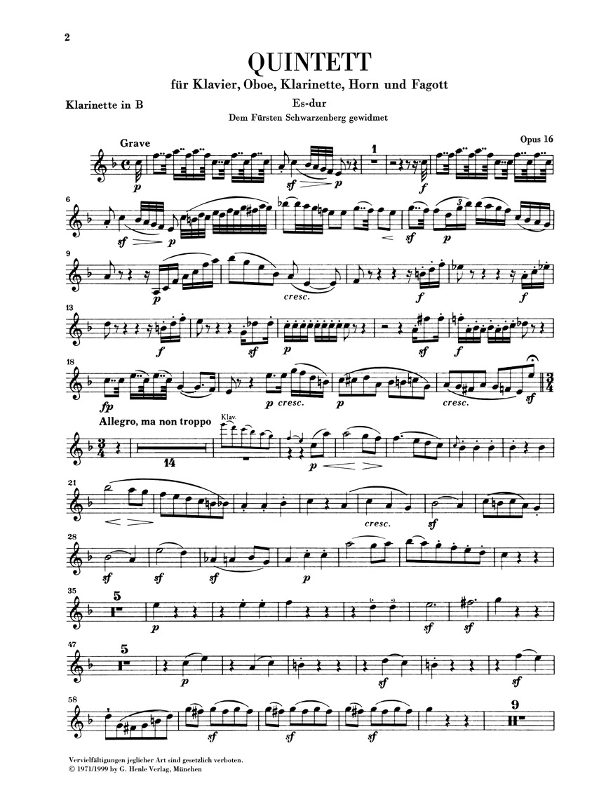 Anderes Coverbild Quintett für Oboe, Klarinette, Horn, Fagott und Klavier Es-dur op. 16
