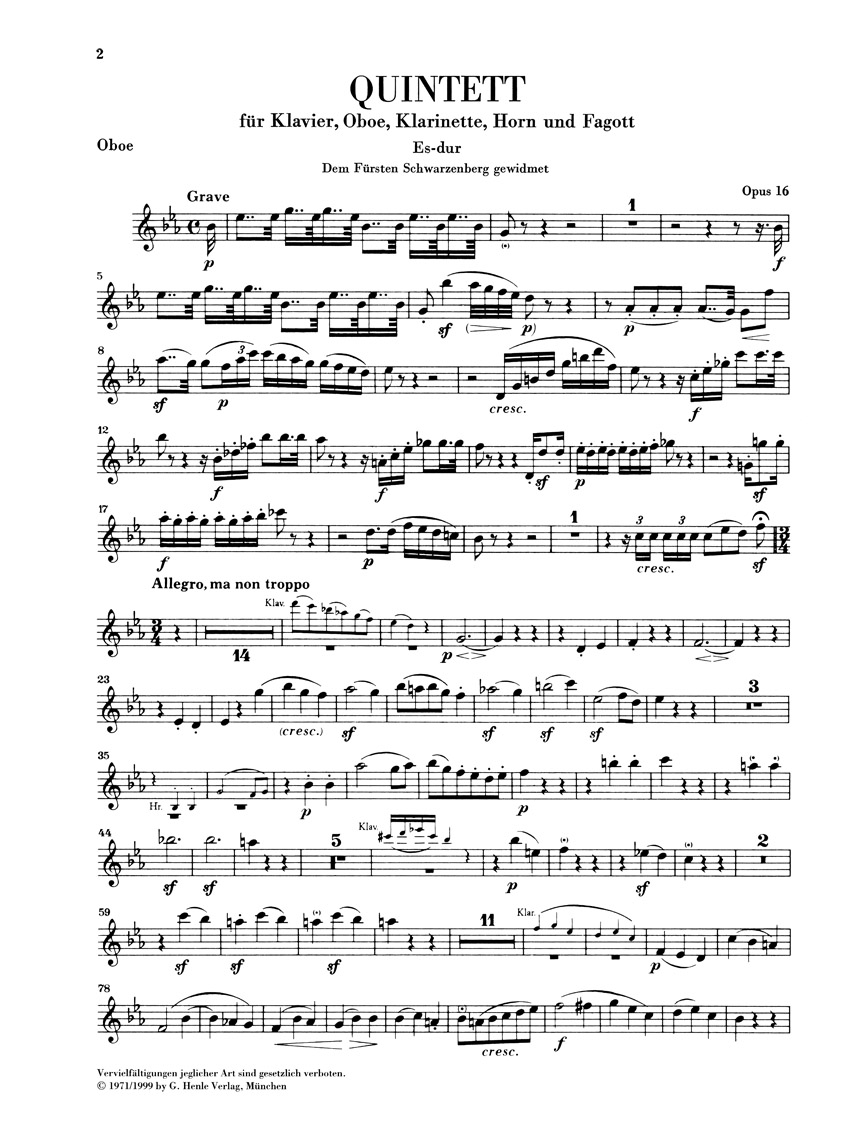 Anderes Coverbild Quintett für Oboe, Klarinette, Horn, Fagott und Klavier Es-dur op. 16