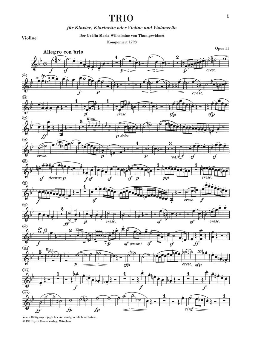 Anderes Coverbild Trios für Klarinette oder Violine, Violoncello und Klavier op. 11, 38
