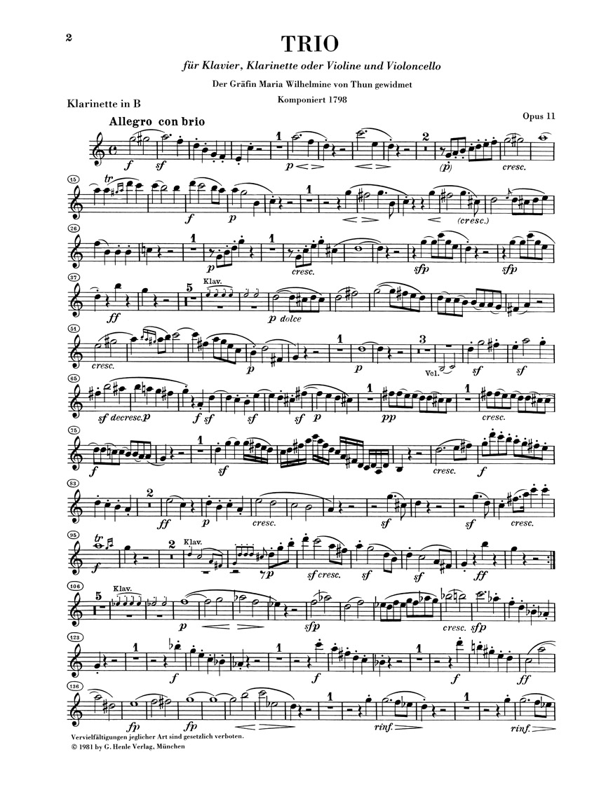Anderes Coverbild Trios für Klarinette oder Violine, Violoncello und Klavier op. 11, 38