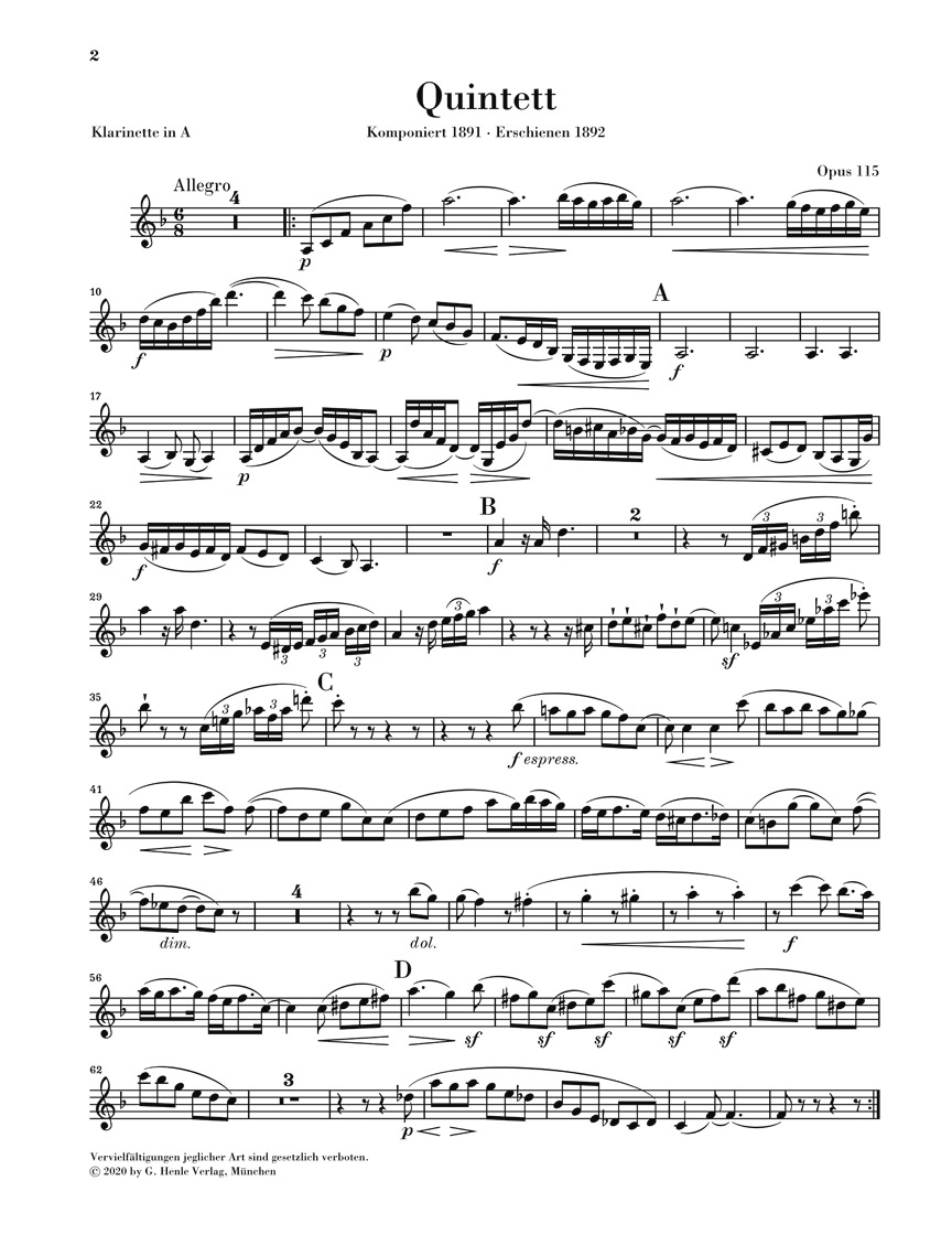 Anderes Coverbild Klarinettenquintett h-moll op. 115