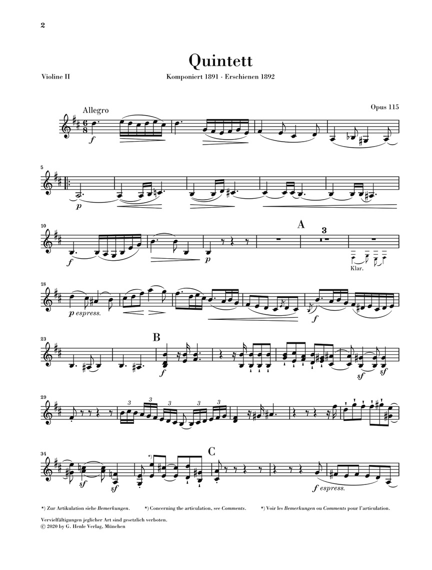 Anderes Coverbild Klarinettenquintett h-moll op. 115