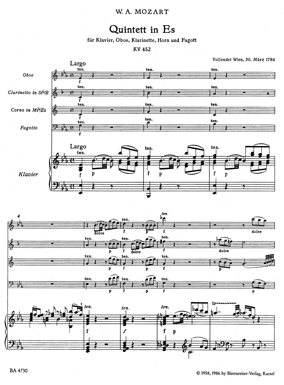 Anderes Coverbild Quintett für Klavier, Oboe, Klarinette, Horn und Fagott Es-Dur KV 452