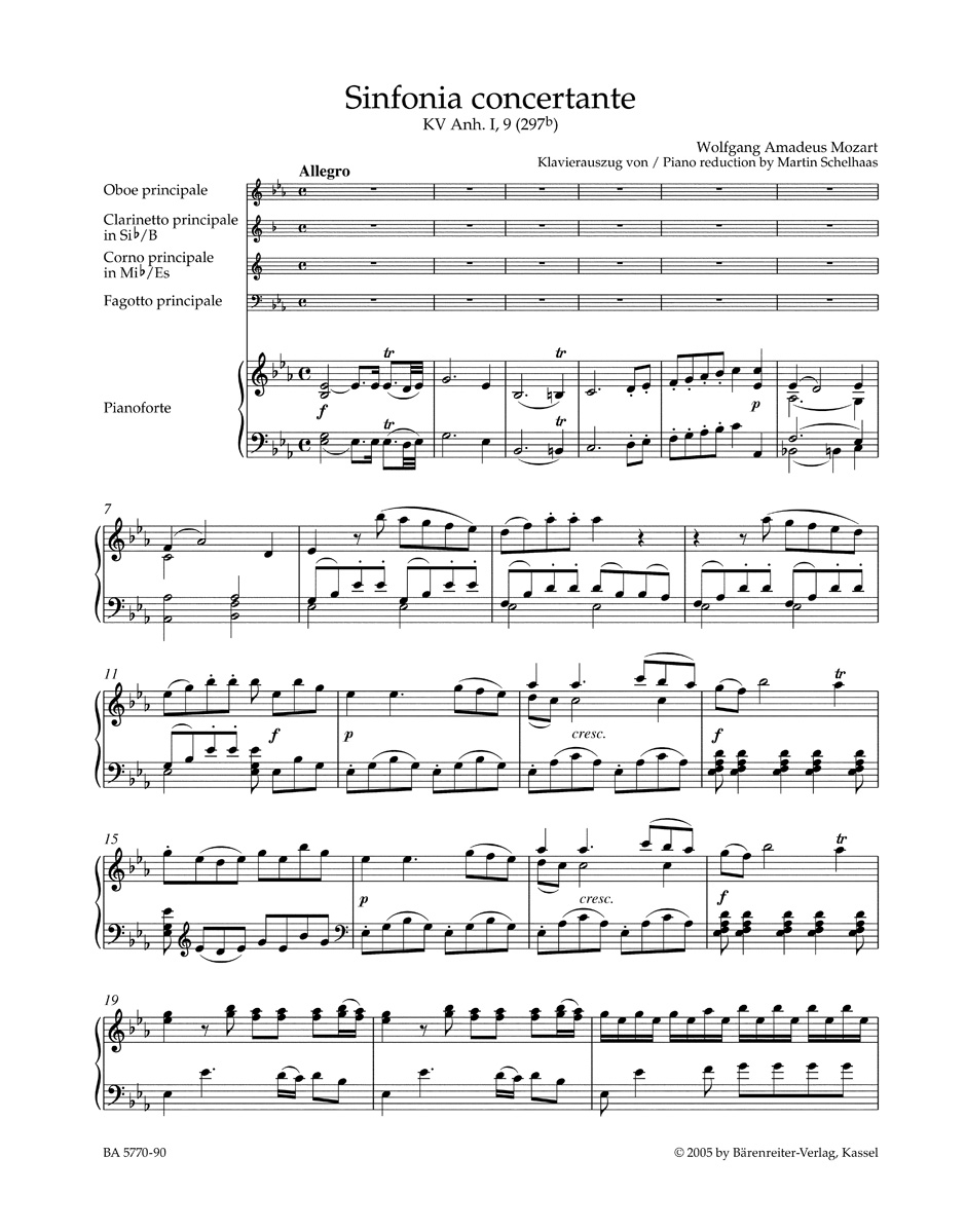 Anderes Coverbild Sinfonia concertante für Oboe, Klarinette, Horn, Fagott und Orchester Es-Dur KV Anh. I,9 (297b)