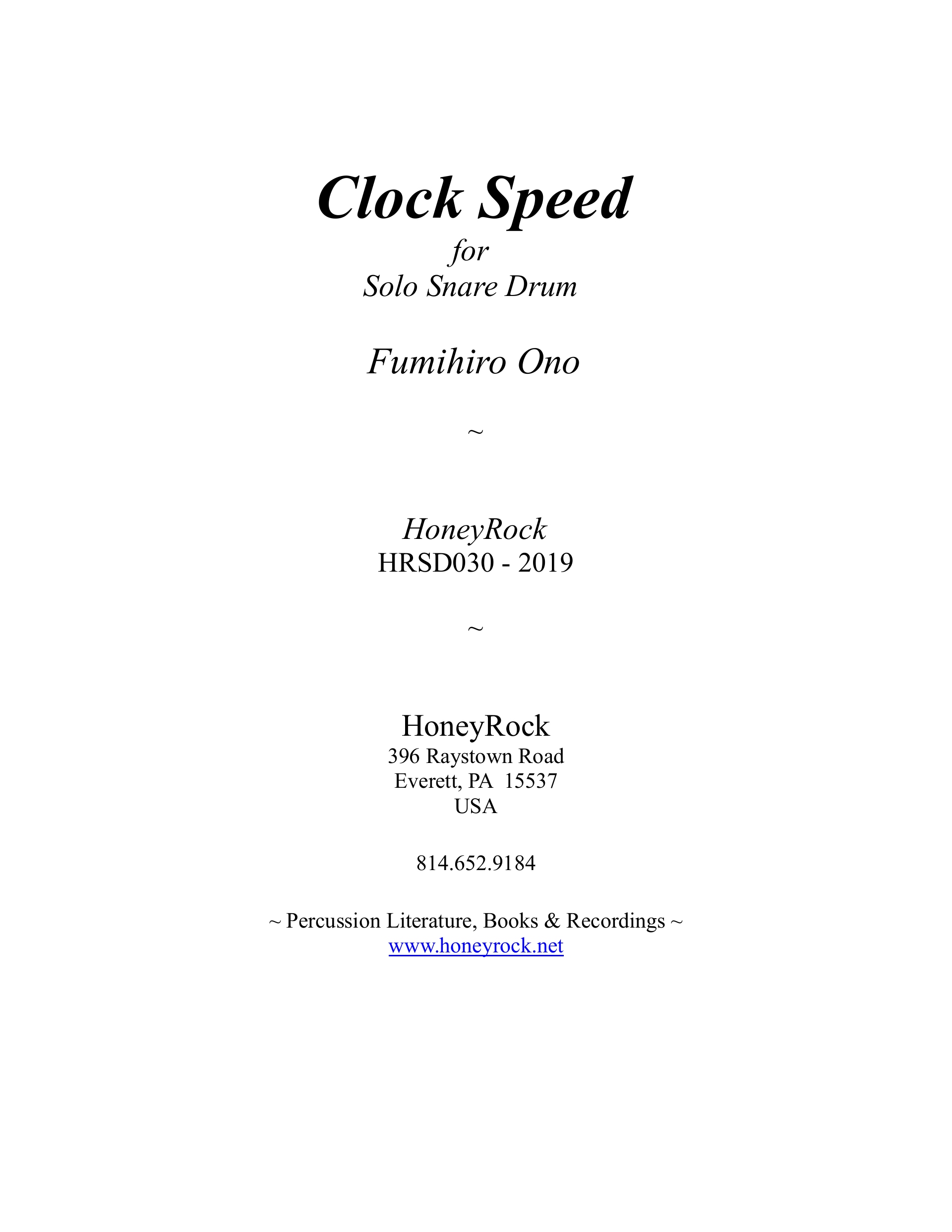 Anderes Coverbild Clock Speed for Solo Snare Drum