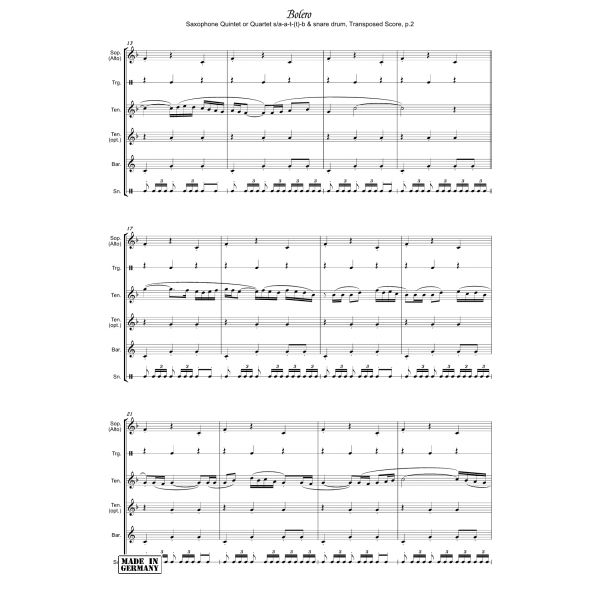 Anderes Coverbild Bolero für Saxophonquintett oder Quartett