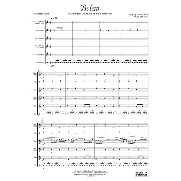 Anderes Coverbild Bolero für Saxophonquintett oder Quartett
