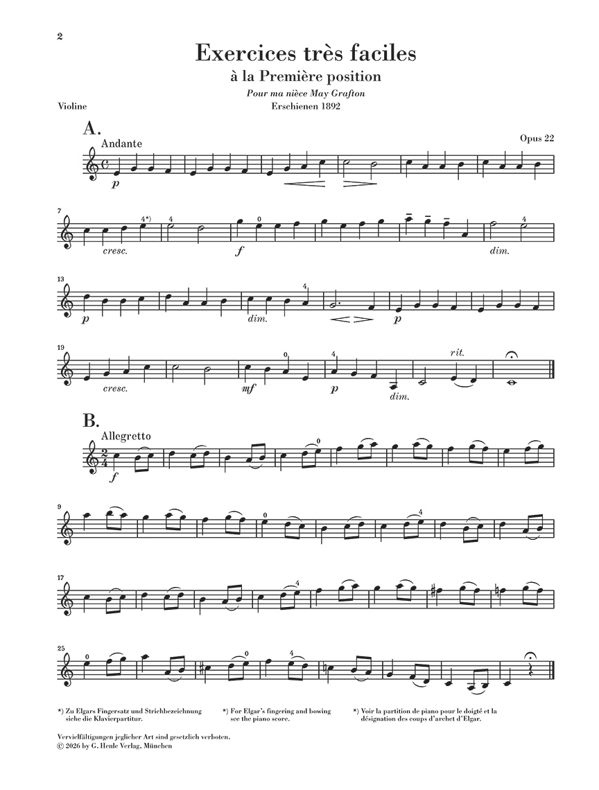 Anderes Coverbild Sehr leichte melodische Übungen in der ersten Lage Opus 22 für Violine und Klavier
