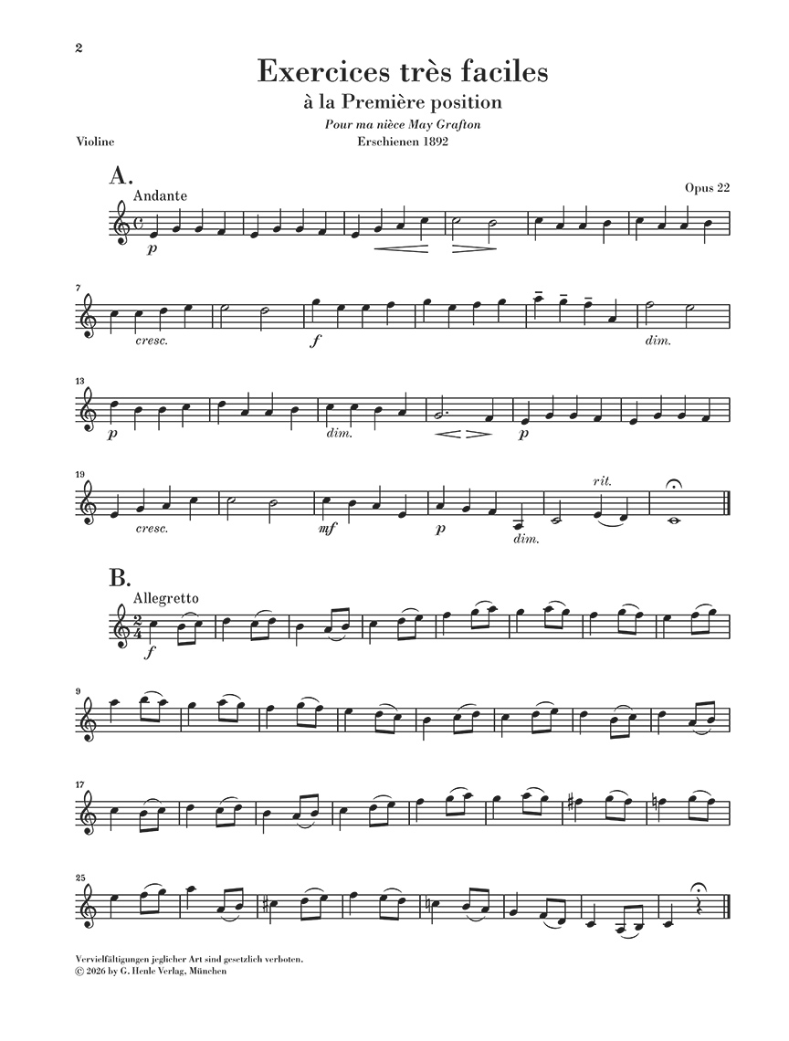 Anderes Coverbild Sehr leichte melodische Übungen in der ersten Lage Opus 22 für Violine und Klavier