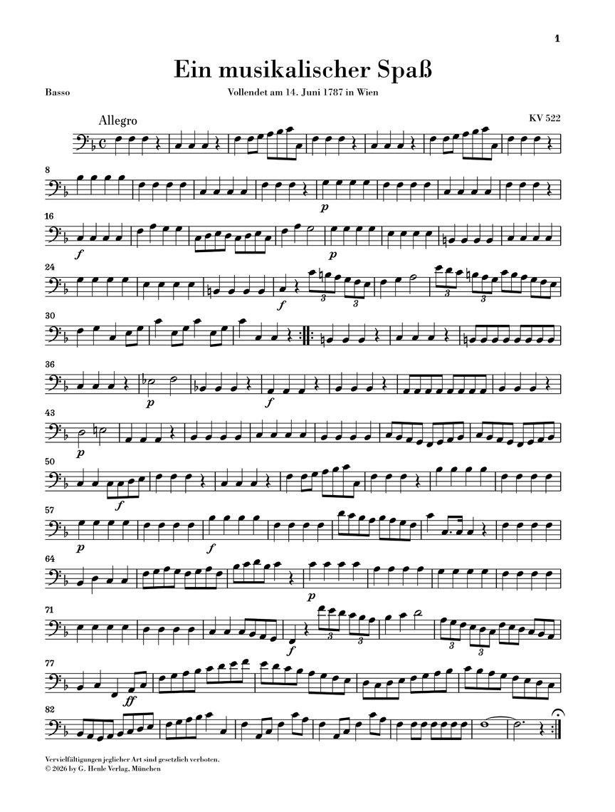 Anderes Coverbild Ein musikalischer Spaß KV 522 für 2 Hörner in F und Streicher