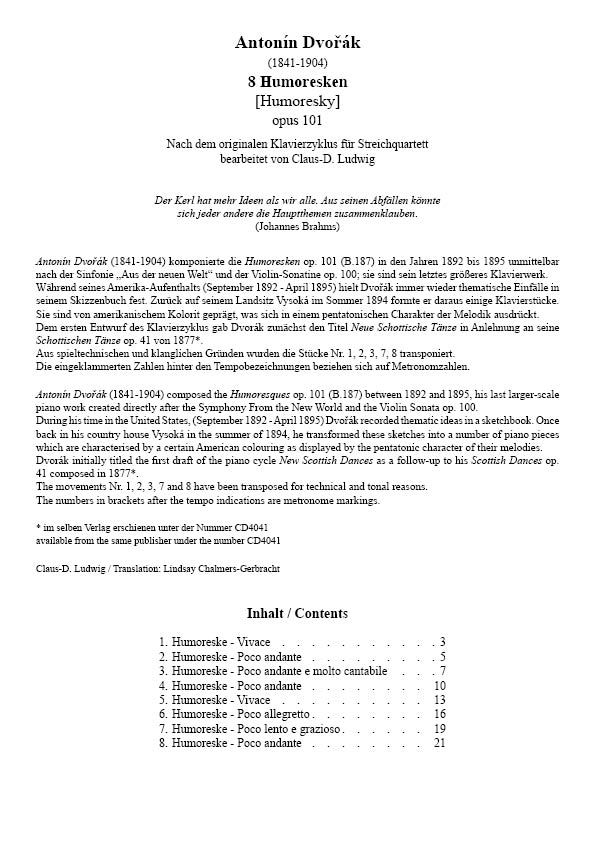 Anderes Coverbild 8 Humoresken für Streichquartett op. 101